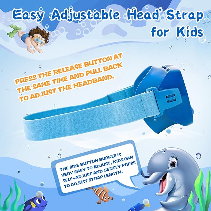 Kids Swim Goggles 180° Snorkel Diving Mask with Nose Cover, Anti-Fog Kids Swimming Goggles with Elastic Fabric Strap for Kids Boys Girls