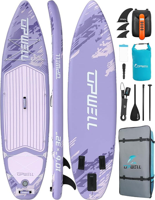 UPWELL 10'6"/11'/11'6" Inflatable Paddle Board, Stand Up Paddlboard for Youth & Adults, Stable Design, Premium SUP Accessories, Backpack, Leash, Hand Pump, Fins