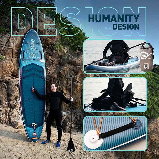 InnoExpo 11' Inflatable Stand Up Paddle Boards with Premium Accessories, Wide Stable SUP Paddle Board Design, Non-Slip Comfort Deck for Youth & Adults