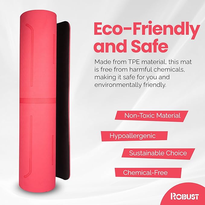 Robust Non-Slip Yoga Mat with Strap, 1/4" Thick TPE Eco-Friendly Workout Mat for Yoga with Position Lines and Texture Surface, Gym Mat for Women, Men, Pilates and Exercises Anti-Tear Sweat-Proof Exercise Mat