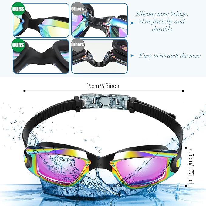 Konohan 10 Pack Swim Goggles Bulk for Kids adult Pool Goggles Anti Fog Silicone No Leak Swimming Glasses for Men Women Youth