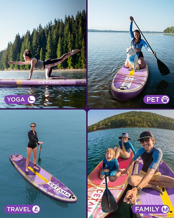 CETANA 11'6×35" Extra Wide Stand Up Paddle Board for Adults & Youth, 400lb Capacity Inflatable Paddle Board, Sup for 2+1 Person with Removable US Fin, 100L Backpack, Floating Paddle, Safety Leash