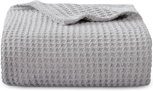 Bedsure 100% Cotton Large Throw Blanket for Couch 50x70 inches - Breathable and Soft, Waffle Weave Throw Blanket for Office, Grey