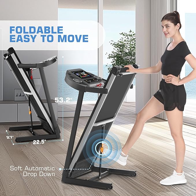 SYTIRY Incline Treadmills for Home with TV Screen and WiFi, 3.25HP Smart Walking Pad Treadmill with Incline, Heavy Duty Foldable Electric Running Machine with 10” Touchscreen, 3D Virtual Sports Scenes