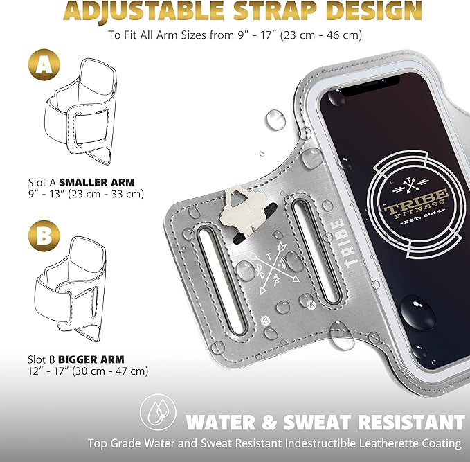 TRIBE Water Resistant Cell Phone Armband Case Running Holder for iPhone Pro Max Plus Mini SE (13/12/11/X/XS/XR/8/7/6/5) Galaxy S Ultra Plus Edge Note (21/20/10/9/8/7/6/5) Adjustable Strap & Key Pocket