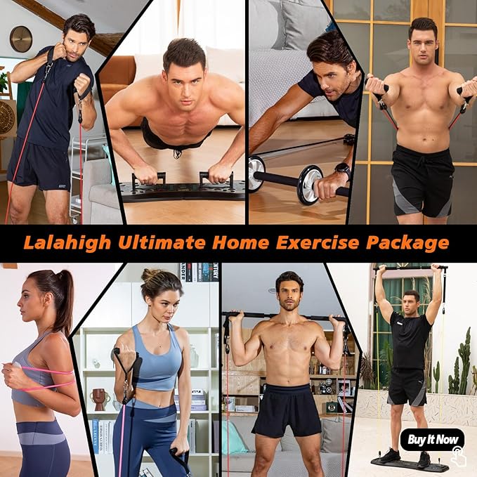 LALAHIGH Push Up Board,36 in 1 Home Gym Equipment with Ab Roller Wheel & Resistance Bands, Portable Foldable Workout Board for Full Body Strength Training Men Women