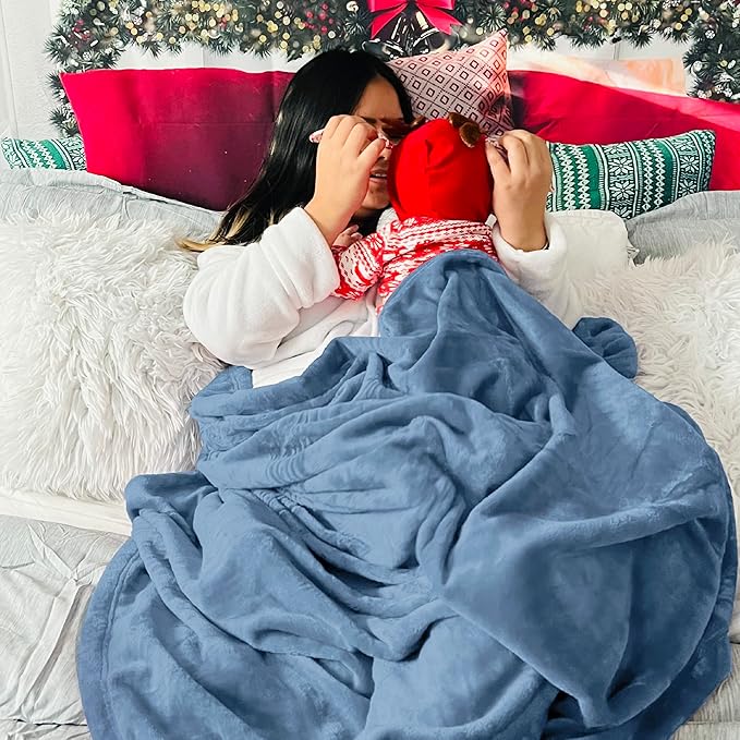 Bedsure Fleece Throw XL Blanket Washed Blue - 300GSM Soft Lightweight Plush Cozy Blankets for Bed, Sofa, Couch, Travel, Camping, 50x70 inches
