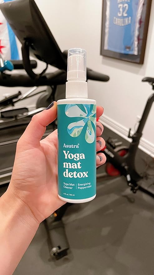 ASUTRA Yoga Mat Cleaner Spray (Energizing Peppermint), 4 fl oz - No Slippery Residue, Organic Essential Oils, Deep-Cleansing for Fitness Gear & Gym Equipment, Microfiber Towel Included