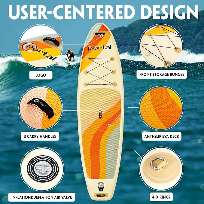 PORTAL SUP Inflatable Paddle Board for Adults 10'6'' Stand Up Paddleboard,Non-Slip Deck Blow up Paddle Boards with Adjustable Paddle, Carry Bag, and Repair Kit