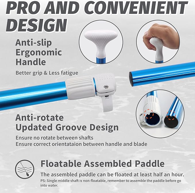 Paddle Board Paddle Detachable, Stand Up Paddle for Adults with Double Locks, Kayak Paddle Adjustable with Glass Fiber Blade, Floating Paddle Board Oar with Lightweight