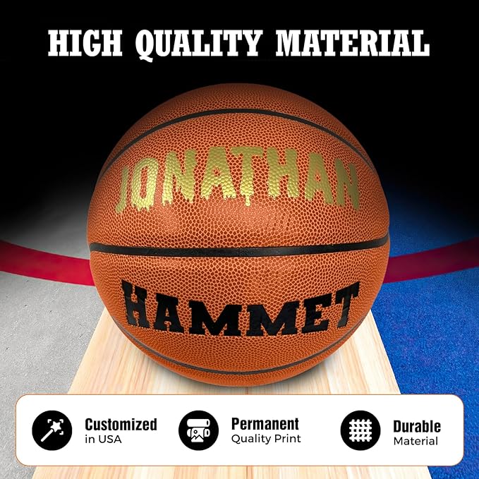 HAMMET Personalized Basketball - Customized Indoor and Outdoor Basketball with Your Name or Text - Ideal Gift for Son, Daughter, Boy or Girl