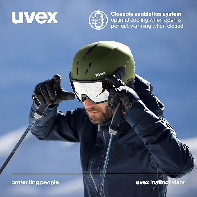 uvex Instinct Visor - Adjustable ski & Snowboard Helmet with Integrated Visor for Women & Men - Black Matte - Medium