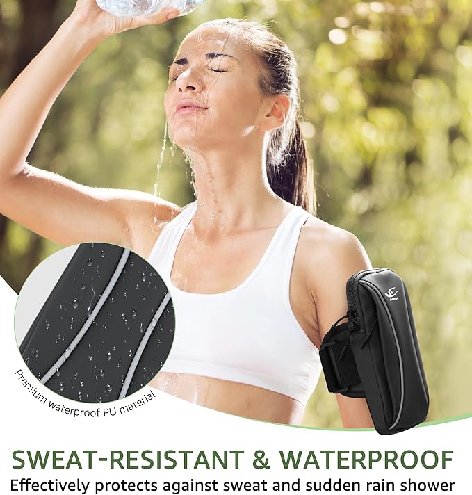 HiRui Arm Bag & Wrist Bag Phone Holder, Sports Running Armband for Gym, Cycling & Workout, Compatible with iPhone 16/15/14 Series, Samsung Galaxy & More, Reflective, Adjustable, Secure Fit (Black)