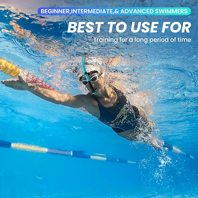 Swimmer's Snorkel for Lap Swimming, Adult Snorkeling Gear Swim Training, Center-Mount Silicone Mouthpiece One-Way Purge Valve in Pool and Open Water