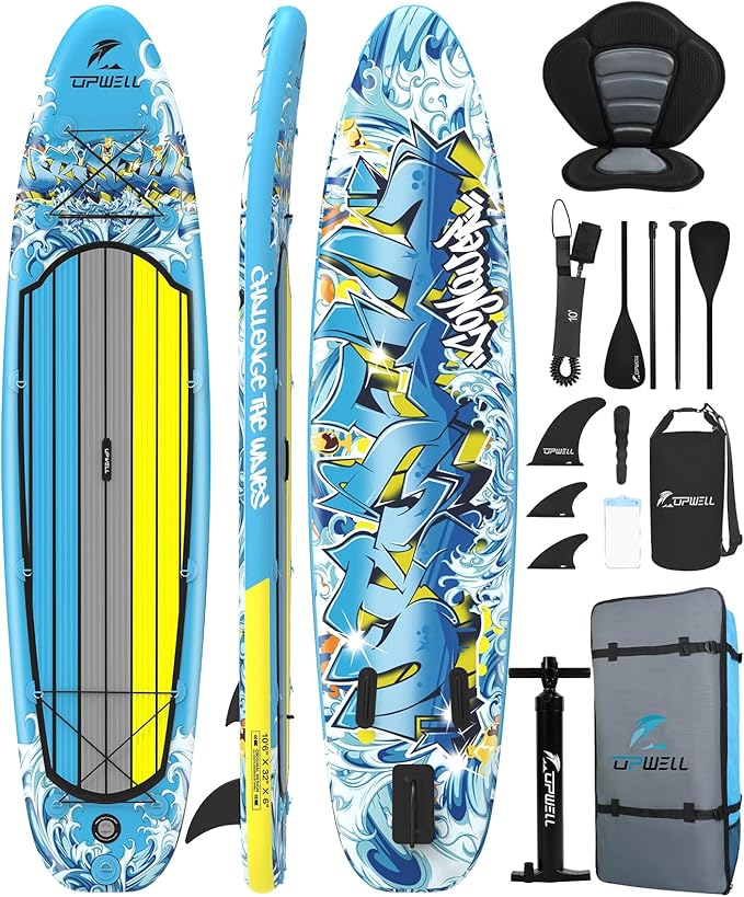 UPWELL 10'6"/11'/11'6" Inflatable Paddle Board, Stand Up Paddlboard for Youth & Adults, Stable Design, Premium SUP Accessories, Backpack, Leash, Hand Pump, Fins