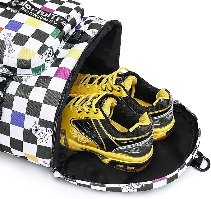 Kalesi Gym Duffle Bag Backpack 4-Way Waterproof with Shoes Compartment for travel Sport Hiking laptop (Checkerboard)