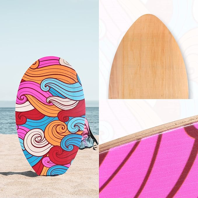 seething 35 Inch Skimboard with High Gloss Coat Wood Skim Board for Beginners,Kids, Teenagers, Adults and All Skimming