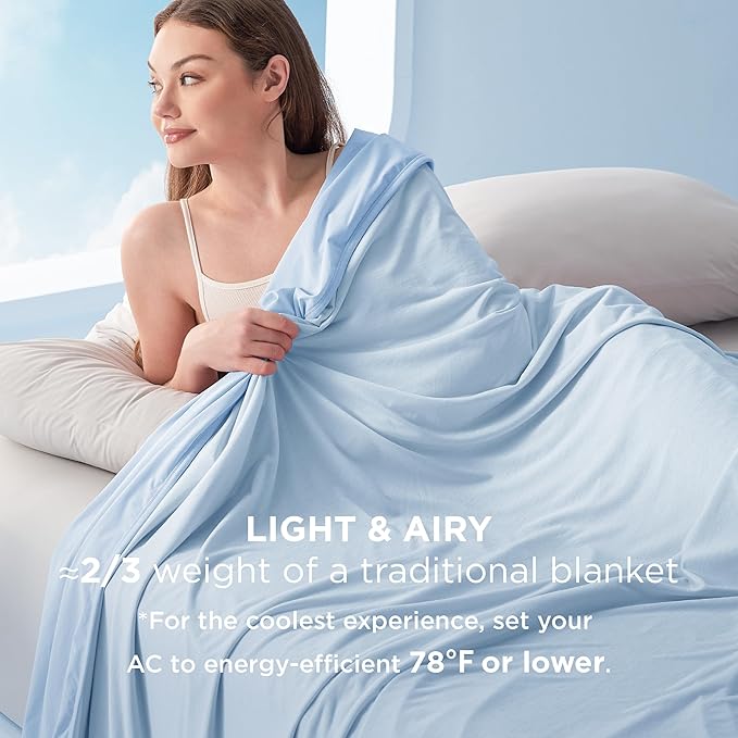 Bedsure Summer Cooling Blanket Queen Size for Hot Sleepers with Sports Mesh Design, Arc-Chill Q-Max 0.4 Lightweight Breathable Ice Cold Blanket for Night Sweats, 90 x 90 Inches, Mesh Blue