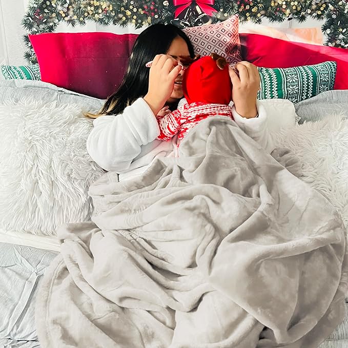 Bedsure Fleece Blanket Queen Blanket Linen - 280GSM Soft Lightweight Plush Cozy Blankets for Bed, Sofa, Couch, Travel, Camping