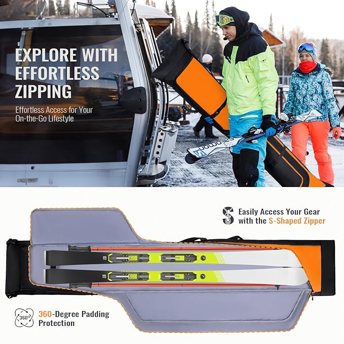 Ski Bag and Boot Bag Combo, Padded Skis Bag for Air Travel, Safety Reinforce Ski Carrier Bag Fits for Skis Up to 200 CM and Boots Up To Size US13, Water- resistant Ski Travel Bag