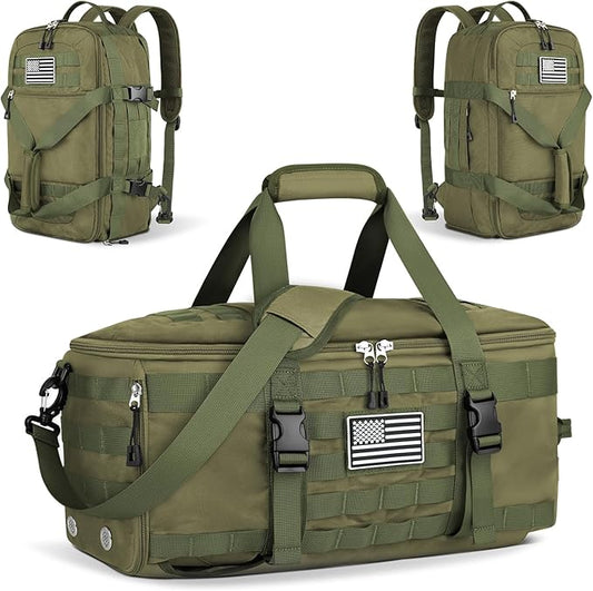 ETRONIK Gym Bags for Men, Large Tactical Duffle Backpack with Shoe Compartment, 3 in 1 Carry on Bag Travel Backpack with Wet Pocket, Weekender Overnight Range Bag for Workout Football Gym, Green