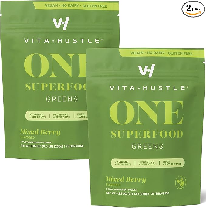VitaHustle ONE Superfood Super Greens Powder Berry Flavor (25 Servings (Pack of 2))