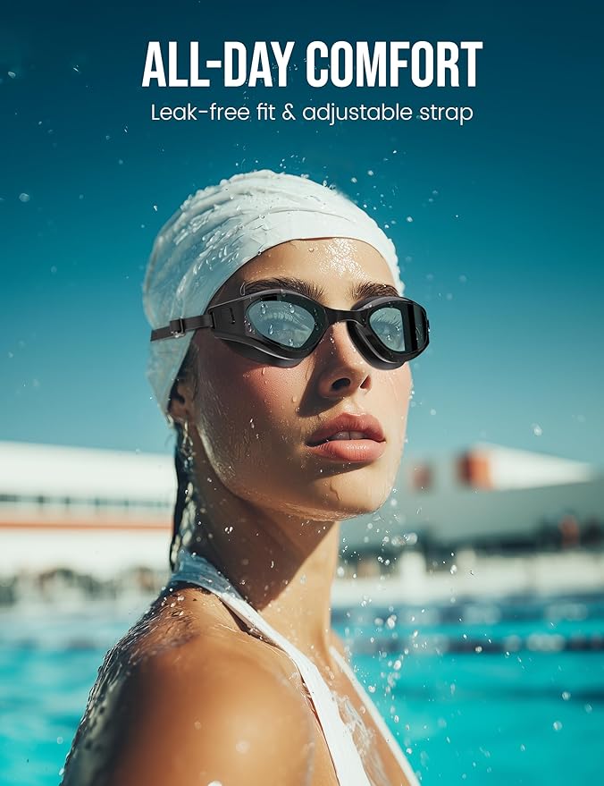 Swimming Goggles, No Leaking Swim Pool Goggles for Adults with Fog-Resistant, UV-Blocking Lenses for Men Women Youth