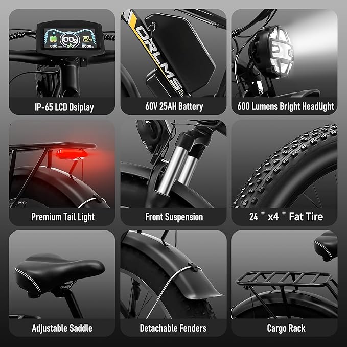 Electric Dirt Bike, 5000W Peak Dual Motor EBike for Adults, 60V 25AH Battery Electric Bike with 40-50MPH Mountain AWD 21-Speed Snow, 26" x 4.0 Fat Tire, Long Range Off-Road