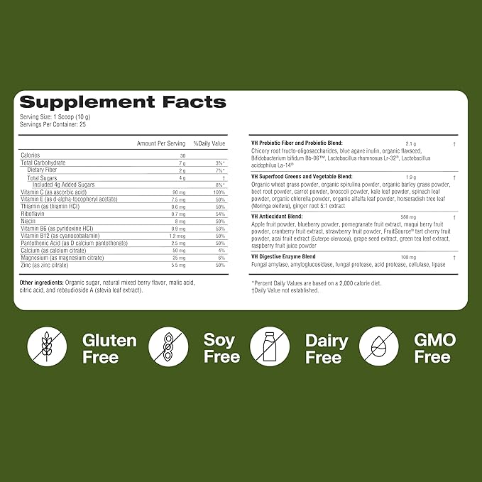 VitaHustle ONE Superfood Super Greens Powder Berry Flavor (25 Servings (Pack of 2))