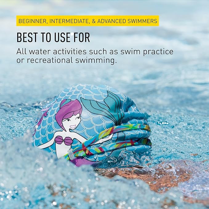 FINIS Mermaid Kids Swim Cap - 100% Silicone - Fun Prints - Universal Fit - Chlorine Protection