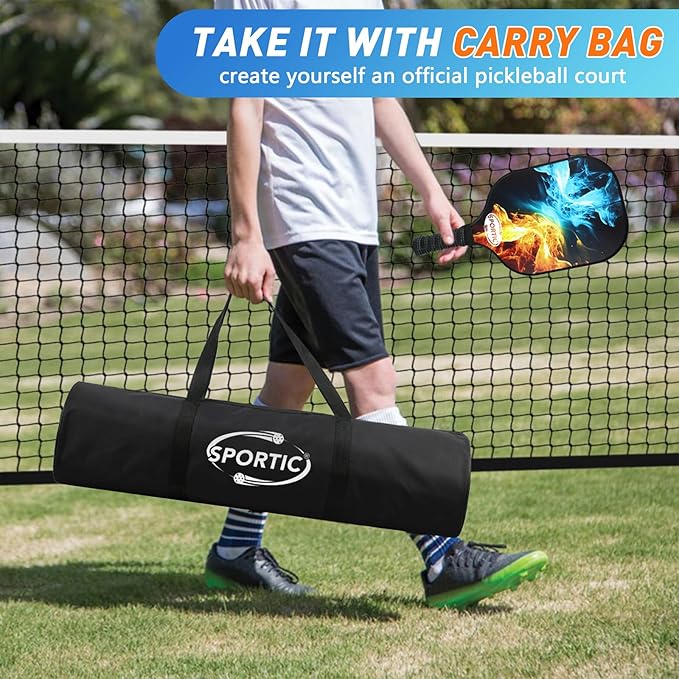 SPORTIC 22FT Pickleball Net Set – Regulation Size Portable Net with Carry Bag, Court Markers, Quick Setup Steel Frame for Driveway, Backyard, Indoor & Outdoor