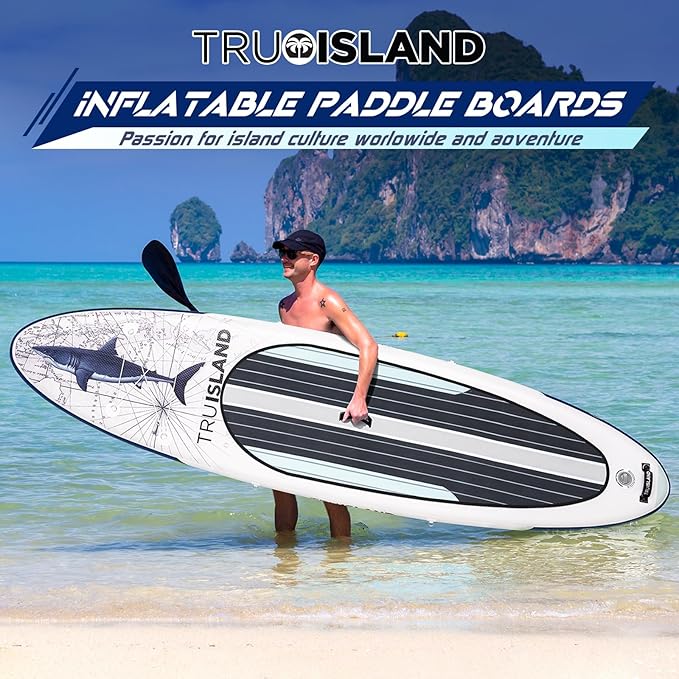 TRUISLAND Inflatable Paddle Board, Stand Up Paddle Board with Backpack, Non-Slip Thickened Deckpad, Waterproof Phone Case, Leash, Paddle, Hand Pump