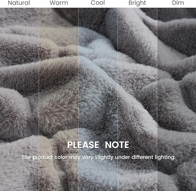 Cozy Bliss Faux Fur Throw Blanket for Couch, Cozy Warm Plush Striped Blanket for Sofa Bedroom Living Room, 90 * 90 Inches Grey