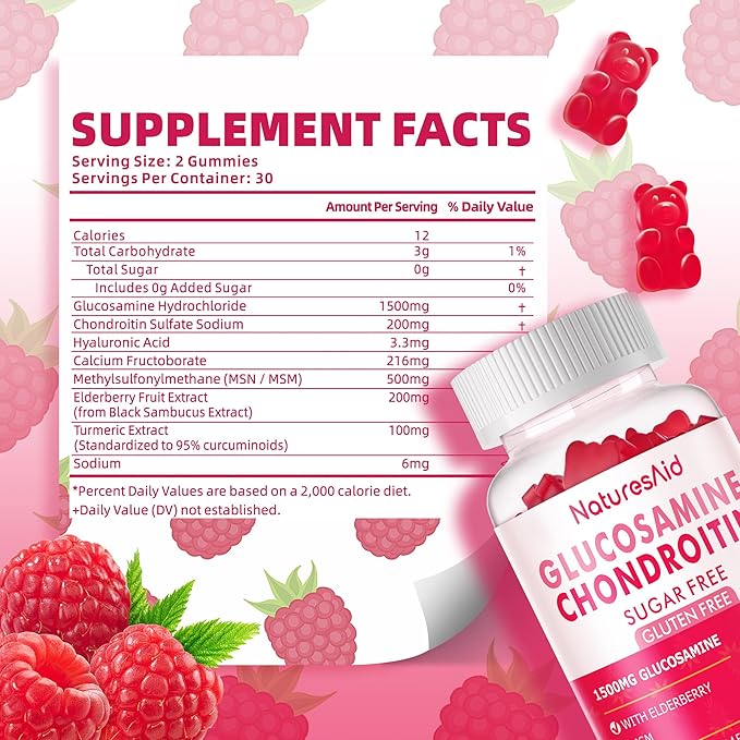 Nutrition Glucosamine Chondroitin Gummies with MSM & Elderberry Extra Strength - Joint Support, Antioxidant Immune Support Supplement for Adults, Men & Women.(2 Pack) Raspberry