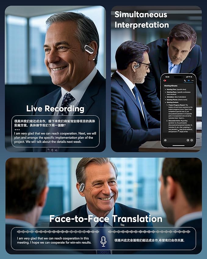 AI Language Translation Earbuds, Bluetooth 5.4 Headphones Translator for 144 Languages & Accents, OWS LCD Touch Screen Real-Time Earphones Fit iOS and Android Ideal for Travel Business Learning