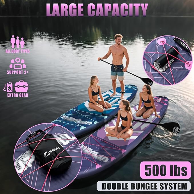 UPWELL 11'6"×35" Extra Wide Inflatable Paddle Board, Stand Up Paddle Board for Youth & Adults, Stable Design, Premium SUP Accessories, 120L Backpack, 10L Dry Bag, Paddle, Leash, Hand Pump, US Fins