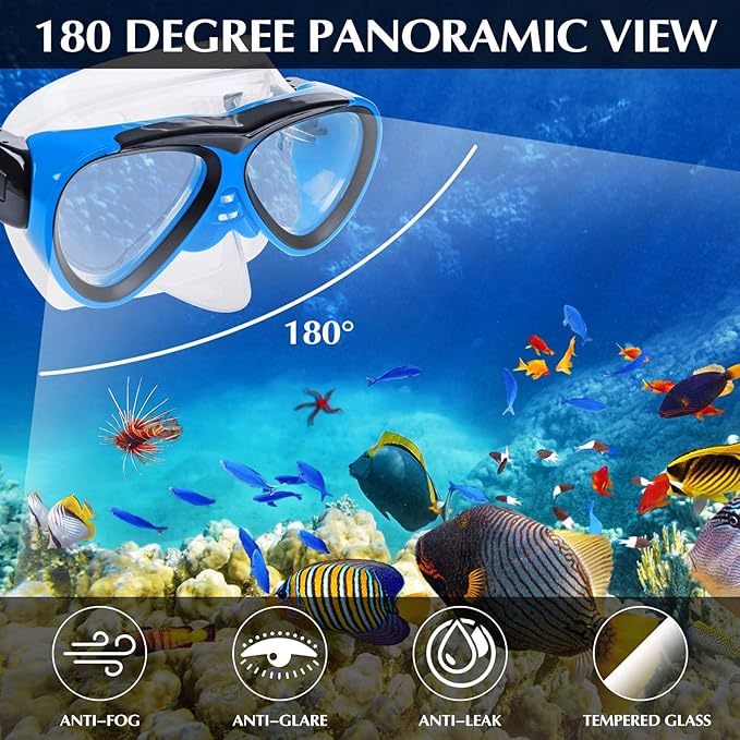 GreenLF Kids Snorkel Set, Anti-Fog Snorkeling Mask with Nose Covers for Youth Junior Child, Boys & Girls Age 5-12, Semi-Dry Diving Scuba Swimming Goggles Gear Packages