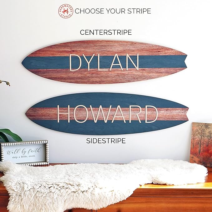 Personalized Wooden Surfboard Wall Decor – Custom Name Surfboard Sign for Nursery, Playroom, or Coastal Room – Decorative Surf Board Wall Art-2 Sizes, 12 Colors