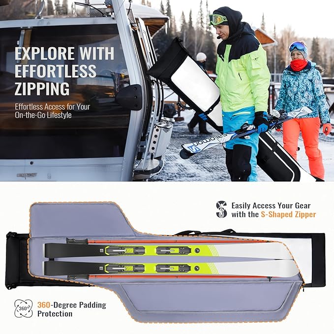 Ski Bag and Boot Bag Combo, Padded Skis Bag for Air Travel, Safety Reinforce Ski Carrier Bag Fits for Skis Up to 200 CM and Boots Up To Size US13, Water- resistant Ski Travel Bag