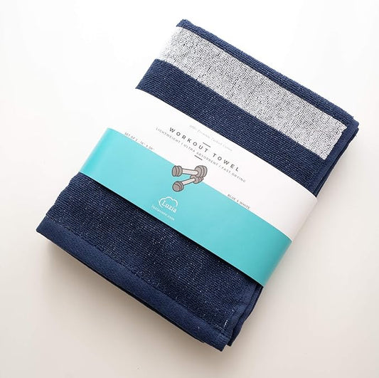 Luzia Striped Workout Towel for Sweat (Pack of 2) - Premium Quality 100% Turkish Cotton - Lightweight and Super Absorbent for Exercise, Sports, Workout, Fitness, Gym, Yoga, Running (Blue)