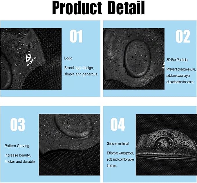 2 Pack Unisex Swim Caps with 3D Ear Protection, Durable Flexible Silicone Swimming Hats for Women Men Kids Adults, Bathing Swimming Caps for Short/Long Hair with Ear Plugs&Nose Clip