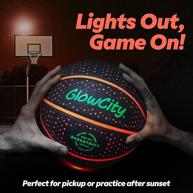 GlowCity Glow in The Dark Basketball for Teen Boy - Glowing Red Basket Ball, Light Up LED Toy for Night Ball Games - Sports Stuff & Gadgets for Kids Age 8 Years Old and Up. Great Gift for Boys & Girls