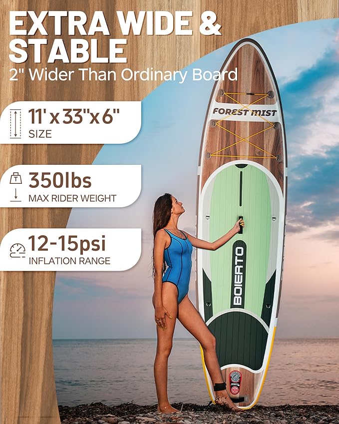 Inflatable Stand Up Paddle Board 10'8“*34"/11'*33" Extra Wide Paddle Boards for Adults, SUP with Premium Accessories & Nylon Backpack, Adjustable Paddle, Hand Pump, Bottom Fin, Leash