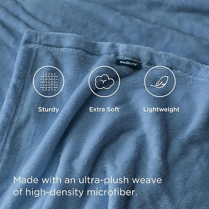 Bedsure Fleece Throw XL Blanket Washed Blue - 300GSM Soft Lightweight Plush Cozy Blankets for Bed, Sofa, Couch, Travel, Camping, 50x70 inches