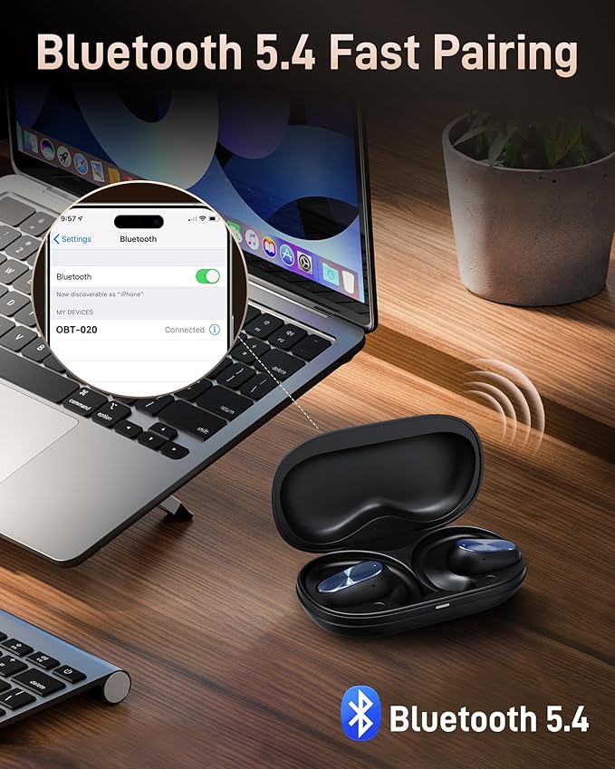 Open Ear Headphones, Bluetooth Wireless Open Ear Earbuds (0.3oz Lightweight) with 15mm Drivers, 45H Playtime, IPX5 for Sports, Fitness, Cycling, Running, Travel, Driving