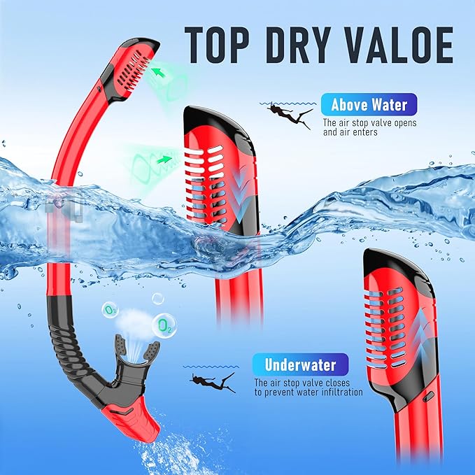 Snorkeling Gear, Dry Snorkel Set180° Panoramic Wide View,Anti-Fog Scuba Diving Mask, Professional Snorkeling Gear for Free Breathing, Swimming, Diving