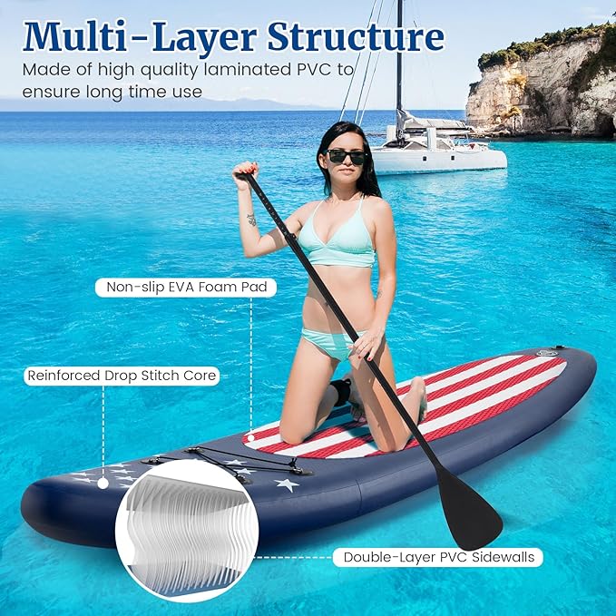 GYMAX Stand Up Paddle Board, Inflatable SUP with Wide Non-Slip EVA Deck, Accessories-Leash, D Rings, Hand Pump, Adjustable Paddle & Backpack, Paddle Boards for Adults Youth