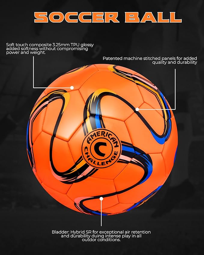 American Challenge Brasilia Soccer Ball – Soccer Ball Size 5, 4, 3 & 2 – for Youth & Adults – Ideal for Practice, Training & Grass Fields