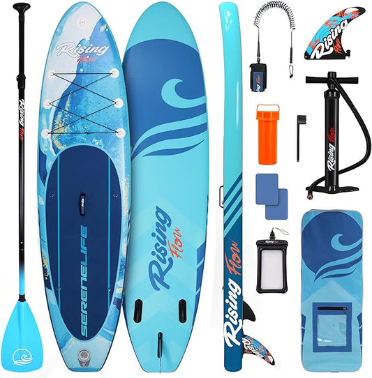 SereneLife Inflatable Stand Up Paddle Board with Premium SUP Accessories – Wide Stable Design with Non-Slip EVA Deck Pad for Adults and Youth of All Skill Levels, 350 lbs Capacity