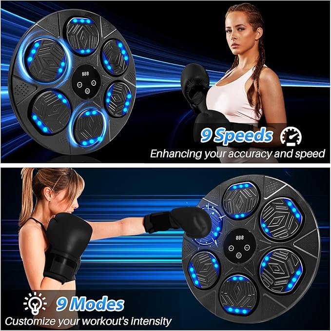 Music Boxing Machine, Bluetooth Music Punching Machine with Gloves, Electronic LED Boxing Training Equipment Wall Mounted, 9 Modes & 9 Speeds, Boxing Target for Home, Office, Gym